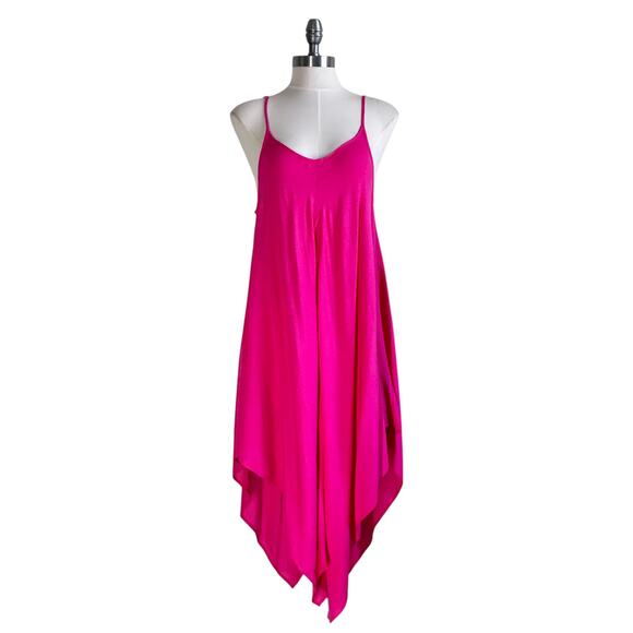 New Elan Cover-Up Sleeveless Asymmetric Midi Dress in Hot Pink